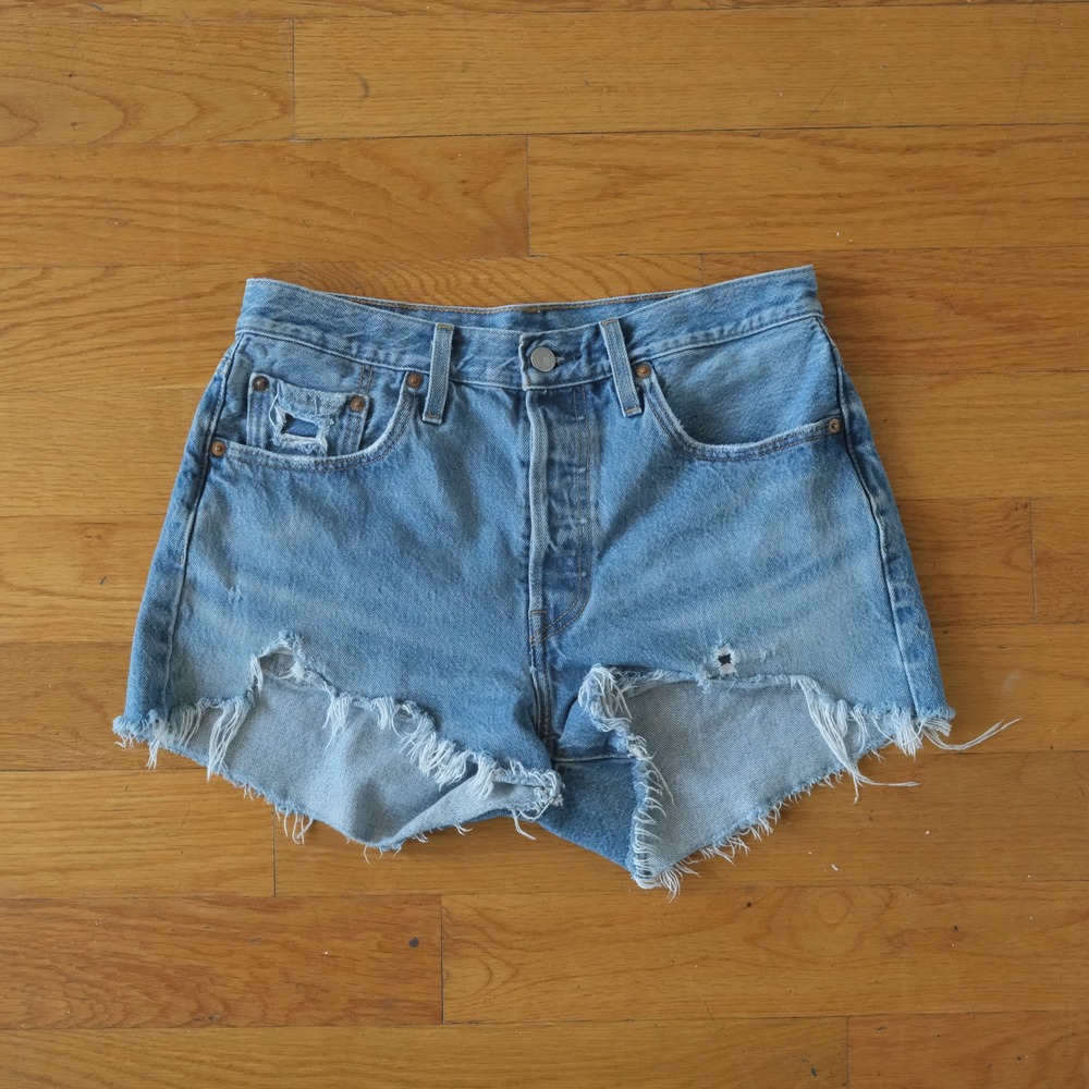 Levi's 501 Cutoff Denim Shorts Womens Blue Distressed High Waist 30 501-2501